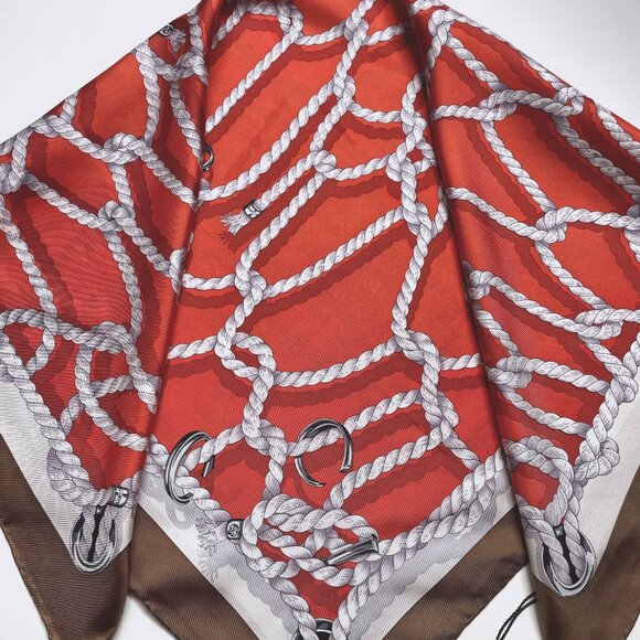 New Gucci Scarf GG Logo Ropes Print Nautical Style Silk Wrap - Picture 14 of 14